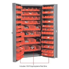 NEW! Storage Cabinet w/136 Red Bins-4 Sizes-38"W x 24"D x 72"H, Assembled!!