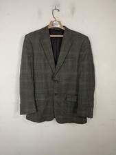 Jos A Bank Tailored Fit Mens 42L 100 Wool Gray Plaid Sport Coat Blazer Jacket