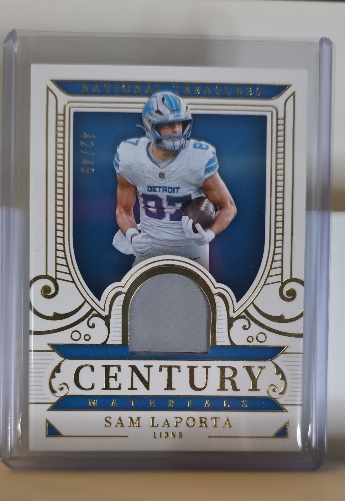 2025 Panini National Treasures - Century Materials Sam LaPorta #CM-SLP Gold /49 