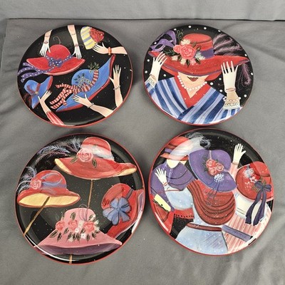 Set of 4 RED HAT SOCIETY SUSAN WINGET Certified International 8'' Salad Plates