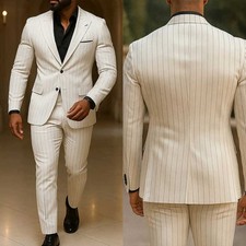 Striped Men Suit Peak lapel Jacket Double Breasted Elegant Classic Formal