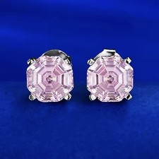6ct Asscher Cut Pink Simulated Diamond Stud Earrings 925 Silver
