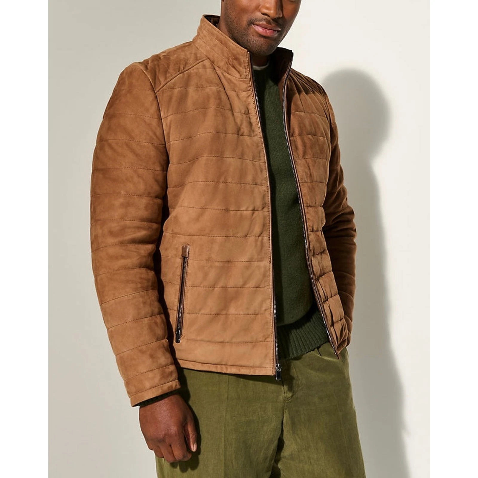 Overland Gavin Quilted Suede Tobacco Brown Zip Up Jacket XXL NEW Tan Leather - product detail image 8