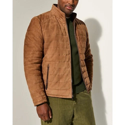 Overland Gavin Quilted Suede Tobacco Brown Zip Up Jacket XXL NEW Tan Leather image 8