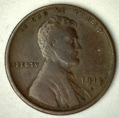 1914 S Lincoln Wheat Cent Coin 1c US Penny Fine Circulated Condition