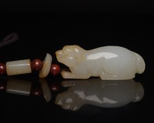 Certified Natural Hetian Jade Hand-carved Exquisite Dog Statues Pendants 81504