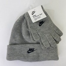 New Nike Youth Big Boys Lurex Futura Beanie Hat  Gloves 2 Piece Set, Gray