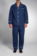 ADEL MODE Herren Pyjama Made in Germany 2 Teilig Lang Schlafanzug Uni Marin 50 L