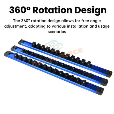 ABS Socket Organizer 1/2 3/8 1/4'' Drive Socket Rail Holders Aluminum Alloy 360°