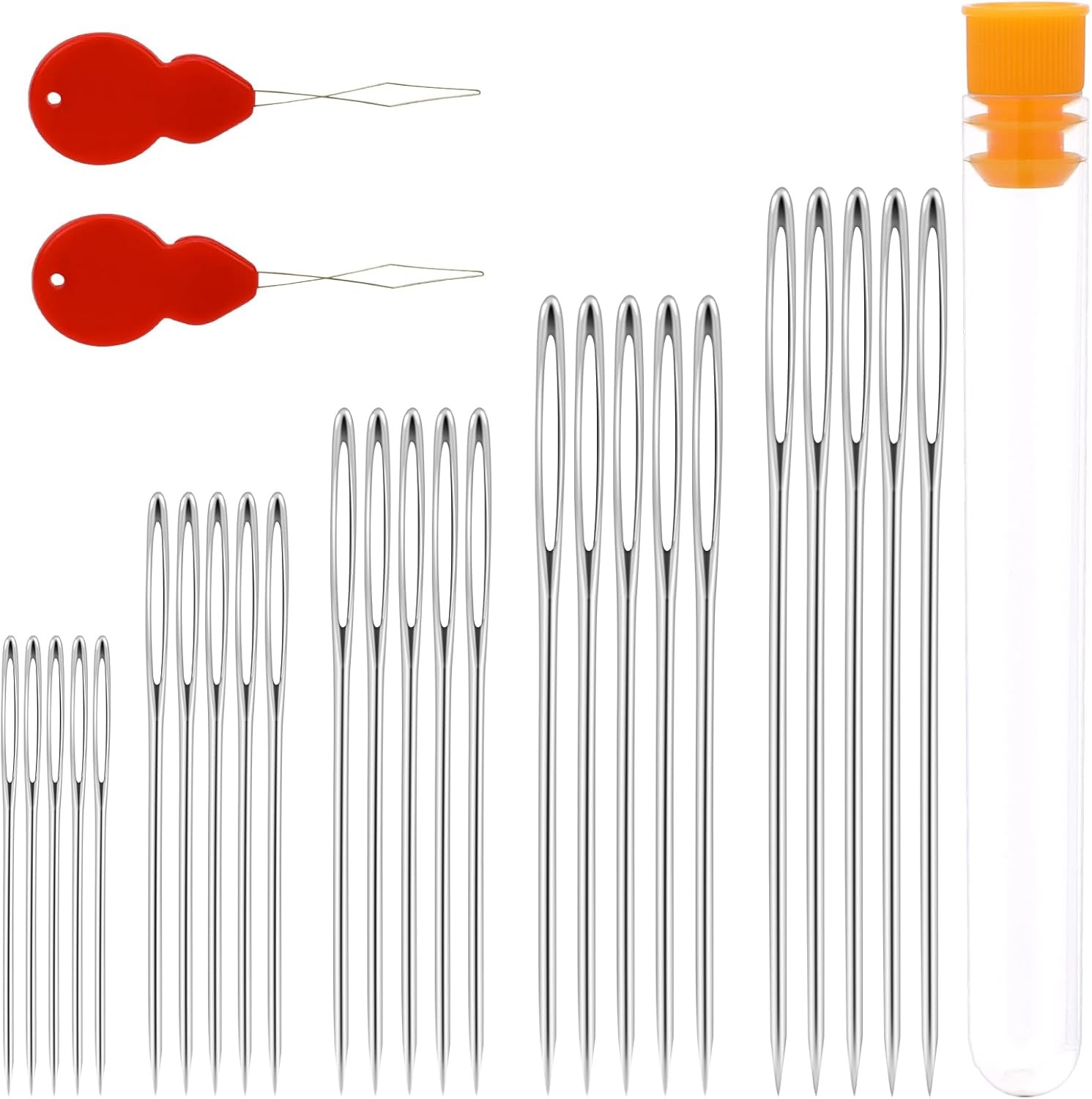 25-Piece Large Eye Embroidery Needle Set with 2 Threaders - 5 Sizes