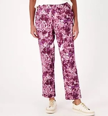 LOGO Lounge by Lori Goldstein Abstract Straight Leg Pants Purple Fig Sz S $73.00