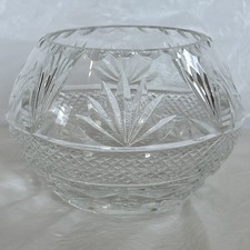 Thomas Webb Cut Crystal Glass Globe Posy Rose Bowl Fan & Diamond Pattern Signed!