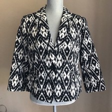 Talbots Blazer Jacquard Tribal Print Black White Size 10