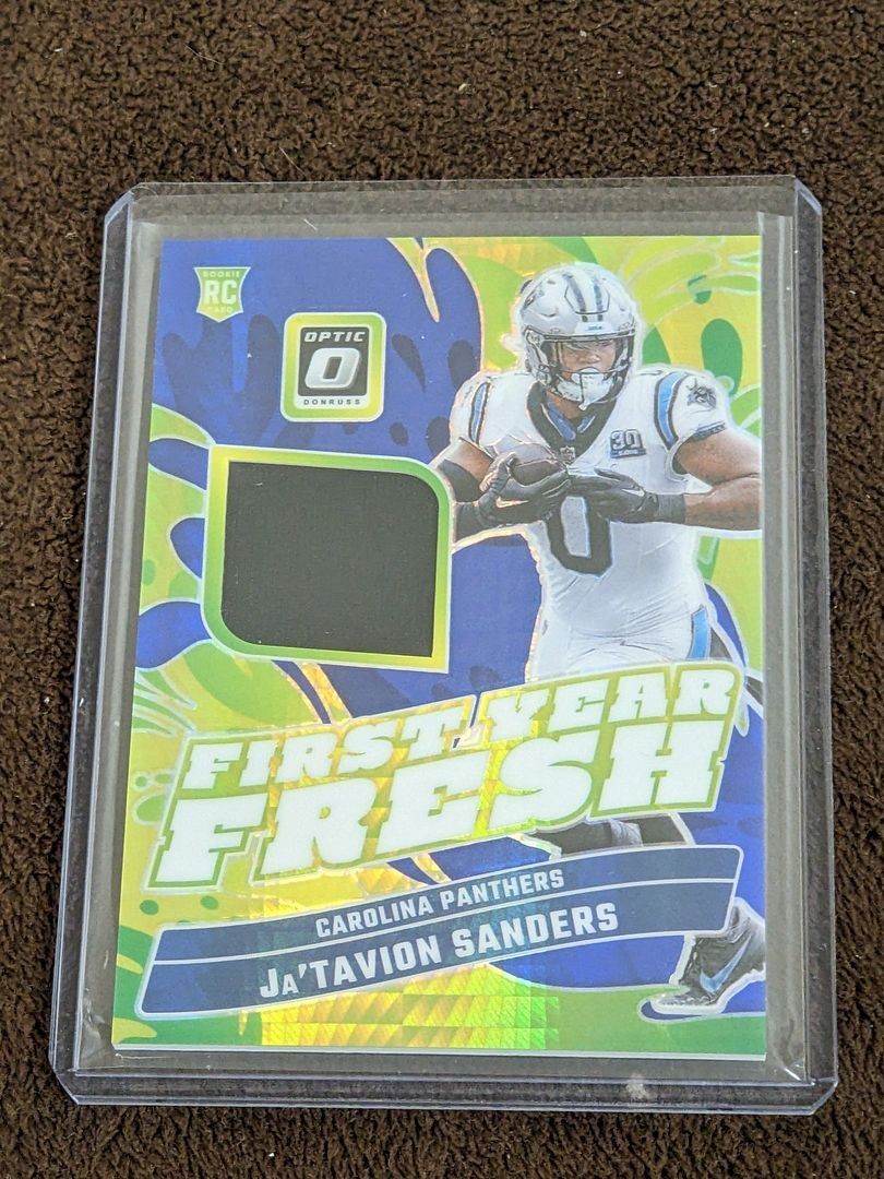 Ja'Tavion Sanders Panini Donruss Optic First Year Fresh Relic #FYFJTS Blue Hyper