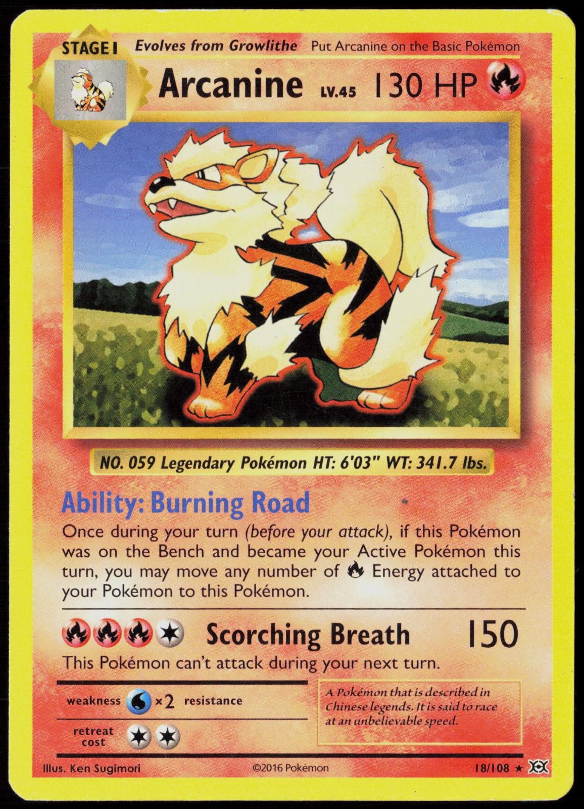 Arcanine 18/108 Rare Evolutions Pokemon Card Lightly Played