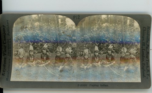 Child Playing Indian Keystone Stereoview - Picture 2 of 4