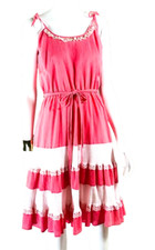 Vintage 1980's Pink Dress Summer Cotton Cheesecloth Tiered Skirt Myee Sz 16