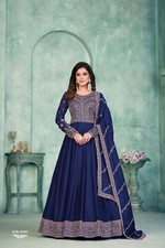 Bridal Royal Blue Anarkali Gown Art Silk Pakistani Style Festive Wear Dress