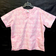 THE BERGSMA Collection Scrub Shirt Pink Bows Breast Cancer Inspiring Words Sz XL
