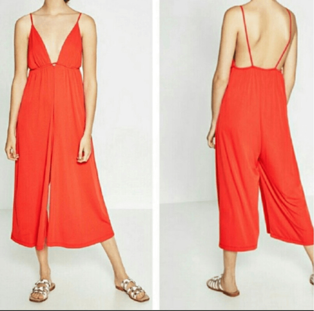 Zara Wide Leg Red Jumpsuit S Gem