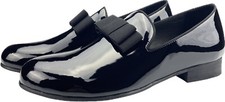 Men's Patent Leather Tuxedo Dress Shoes Slip-on Loafers with Bowtie for Wedding