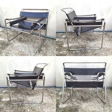 POLTRONA ANNI 70 IN CUOIO NERO E TUBO CROMATO - MARCEL BREUER WASSILY B3 BAUHAUS