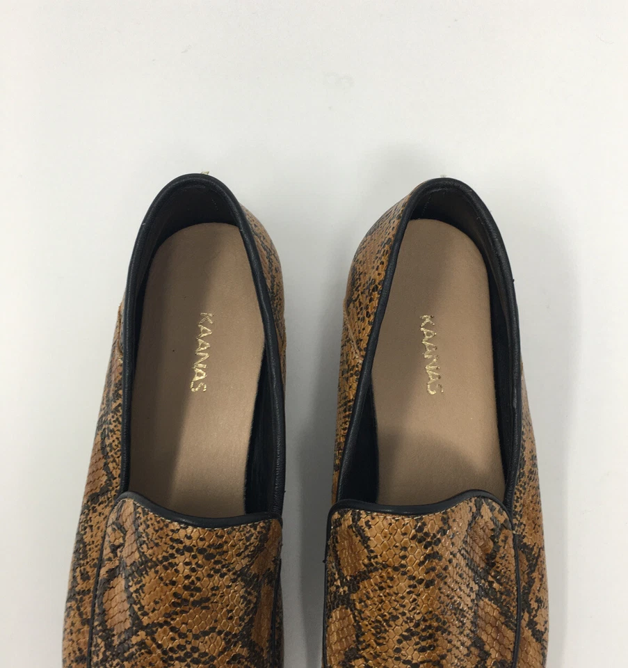KAANAS Carmenere 蛇纹印花乐福鞋平底棕色黑色女式 5 码蛇皮 — 第 4/4 张图片