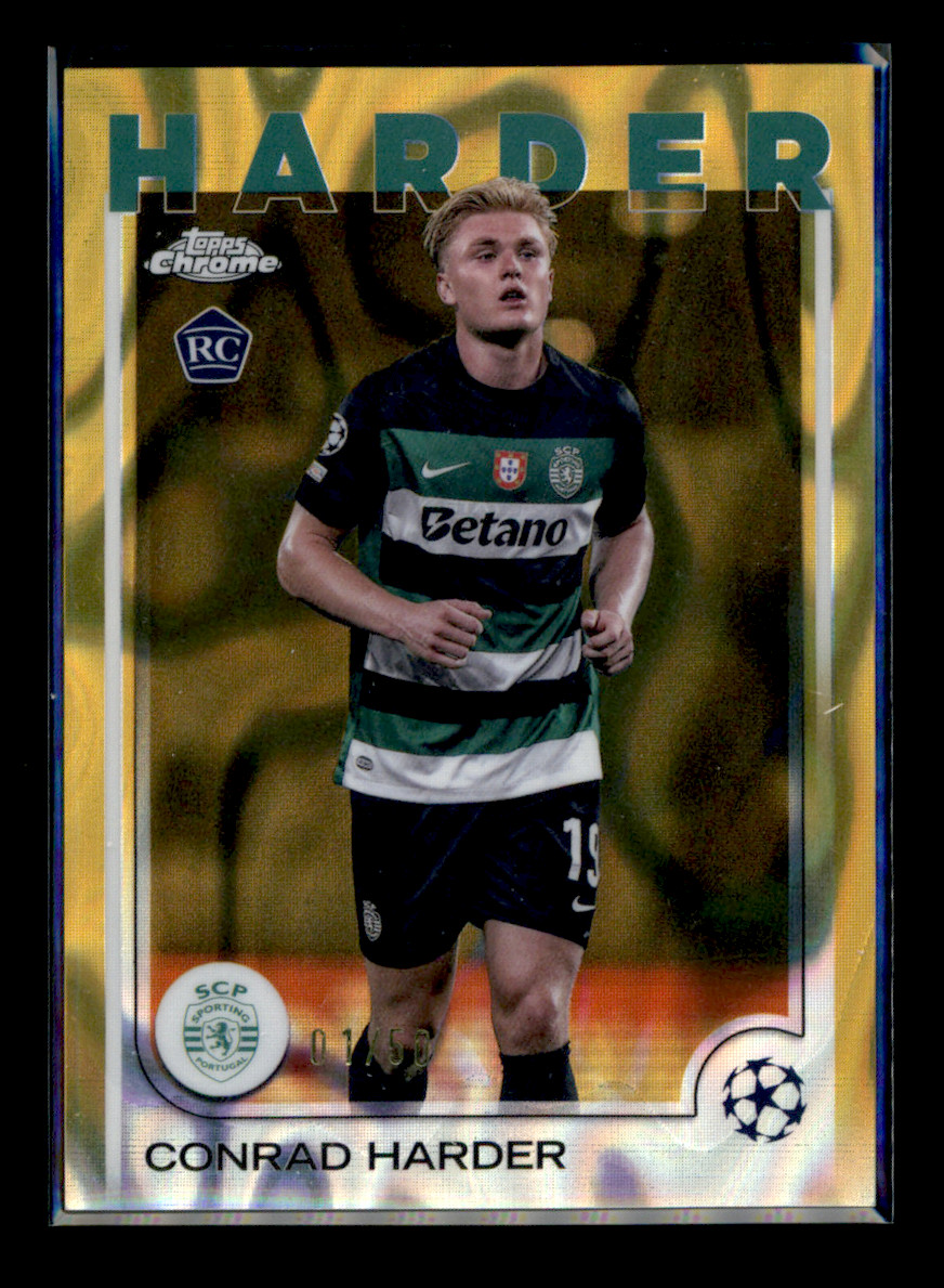 2024-25 Topps Chrome Uefa CC Conrad Harder #177 Gold Lava Refractor RC 01/50