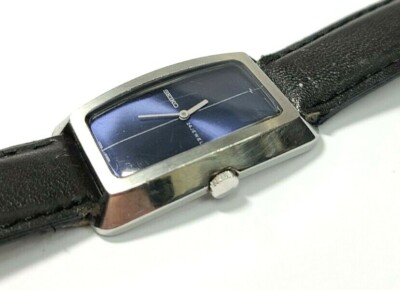 Rare Vintage Seiko 24 Jewels Mechanical Blue Face Rectangular