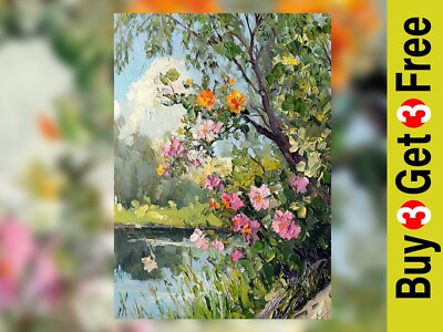 Blooming Riverbank Bliss 5''x7'' Print on Matte Paper | Floral Nature Painting