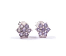 Flower Cluster Stud Earrings Light Blue 925 Sterling Silver 1.2g