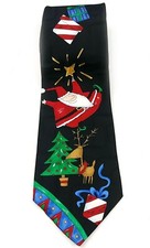 Cool Yule Hallmark Christmas Neck Tie Santa Claus Reindeer Presents Silk 58"