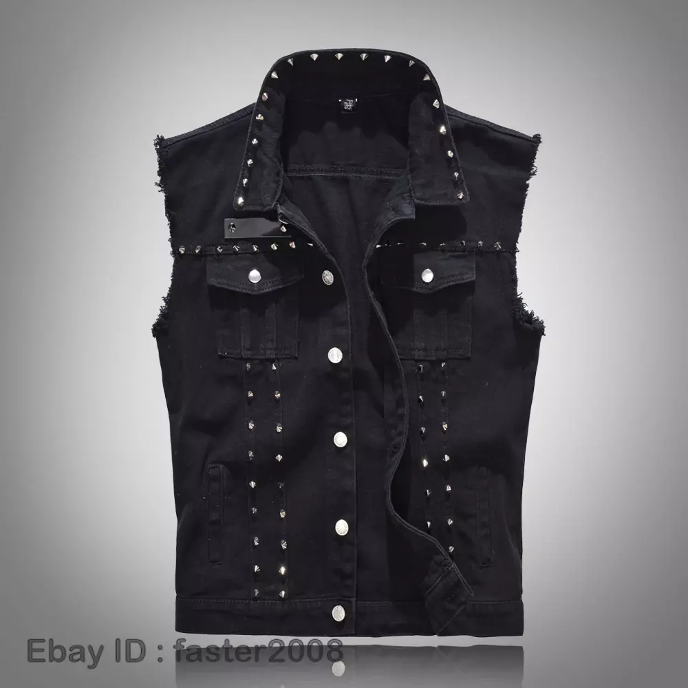 Black sleeveless top jean jacket mens