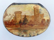 Early 19th Century Papier Mache Snuff Box Europe Castle Battle War