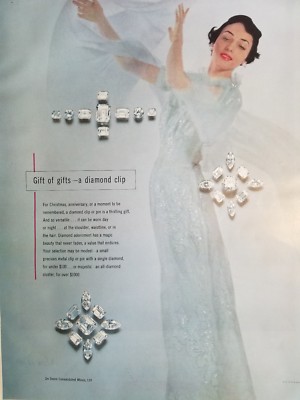 1950 De Beers Consolidated mines Diamond clip jewelry vintage ad