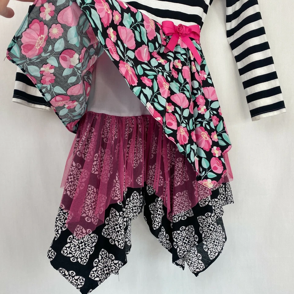 Vestido Counting Daisies meninas 8 saia de tule listrada floral manga longa  - Imagem 3 de 4