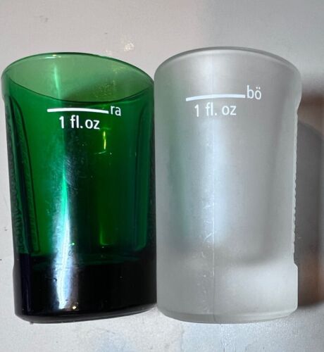 Lot of 2 - Jagermeister Frosted & Green 1oz Logo Etched Embossed Shot Glasses - Picture 4 of 6