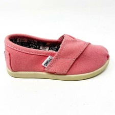 Toms Classics Pink Tiny Toddler Slip On Casual Canvas Flat Shoes