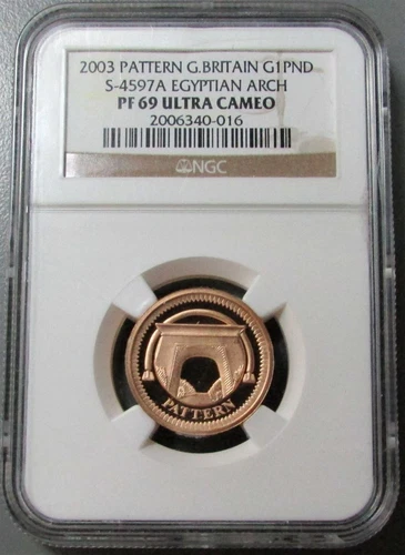 2003 GOLD GREAT BRITAIN 1 POUND EGYPTIAN ARCH PATTERN NGC PROOF 69 ULTRA CAMEO
