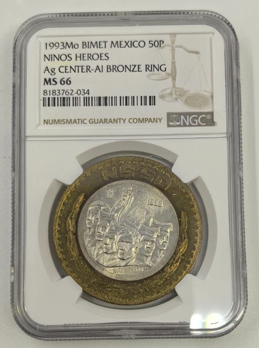 MEXICO 50 Pesos 1993 Silver Bi-Metal NGC MS66 Nino Heroes