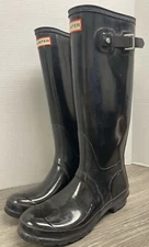 Hunter Women's Original Tall Rain Boot Glossy Black Women's Size 7 Made in UK