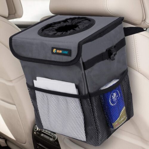 Waterproof Car Trash Can Lid Mesh Pockets Leakproof Garbage Hanging Auto Garbage