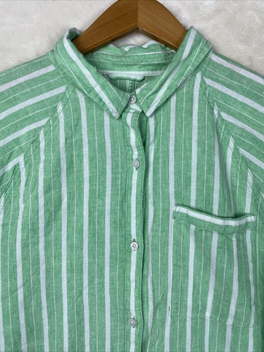 Aerie Pool to Party Shirt Womens Small Green Striped Linen Blend Button Up - Picture 2 of 15