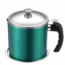 Kitchen Stainless Steel Oil Strainer Pot Grease Container Jug Storage Can Filter