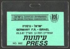 ISRAEL gegen WESTDEUTSCHLAND 1987 PRESSEAUSWEIS 25.03.1999 RAMAT GAN