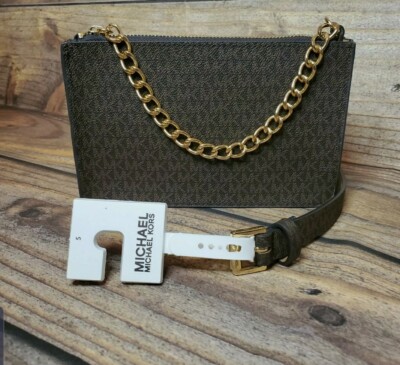 NWT Michael KORS MK Signature Logo Pull Chain Belt Bag Fanny Pack Chocolate 