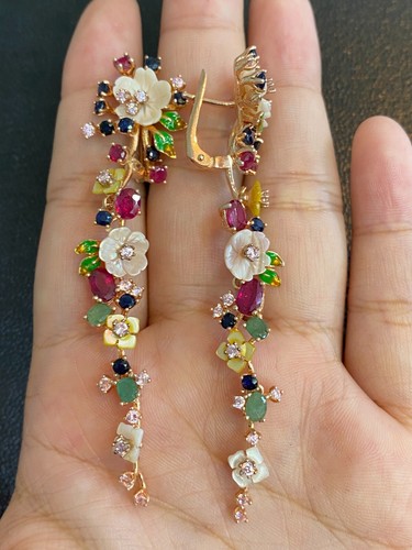 NATURAL RUBY SAPPHIRE PINK TOPAZ STERLING SILVER 925 EARRING - 第 4/4 張圖片