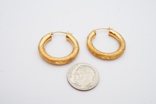 Eternagold 14k Yellow Gold Hoop Earrings Etched - Picture 4 of 8