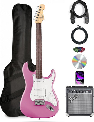 Fender Squier Stratocaster Flash Pink Guitar Bundle with Frontman 10G Amp Kit