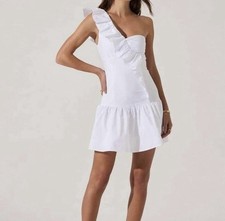 ASTR The Label Asymmetric Ruffle Minidress White XL Lined Cotton Sleeveless